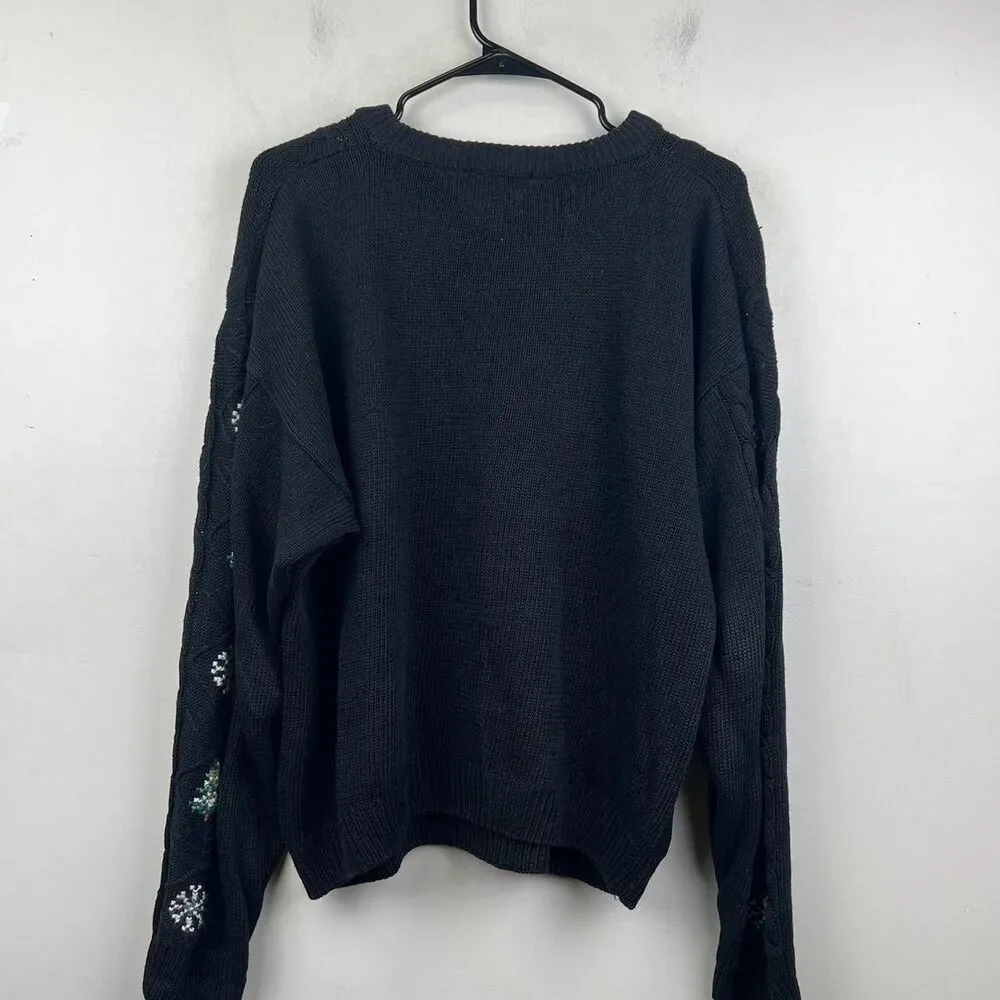 Vtg Woolrich Sweater Needlepoint Christmas Santa Claus Embroidered  Knit Size L - Picture 3 of 7